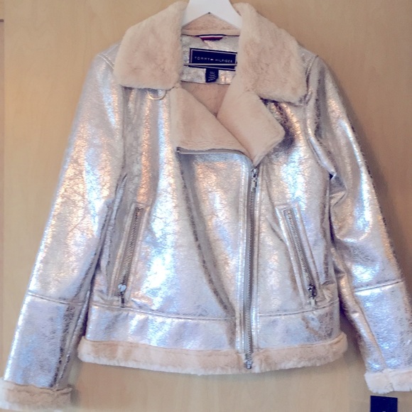 NWT Tommy Hilfiger faux shearling moto jacket. - Picture 3 of 8